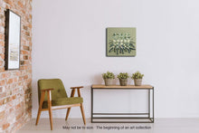 Load image into Gallery viewer, textile fiber relief sculpture in site mockup, green blue yellow and cream colors, visually exciting