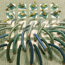 Load image into Gallery viewer, textile fiber relief sculpture detail 1, green blue yellow and cream colors, visually exciting